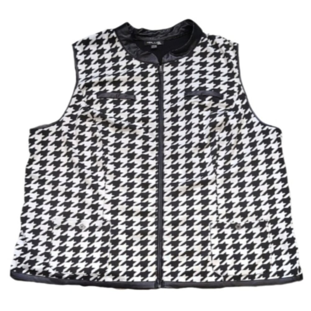 Moda International Houndstooth Vest Plus Size 4X Black White Faux Leather